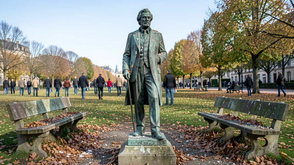 Imagen genérica de una estatua pública descuidada en un parque.