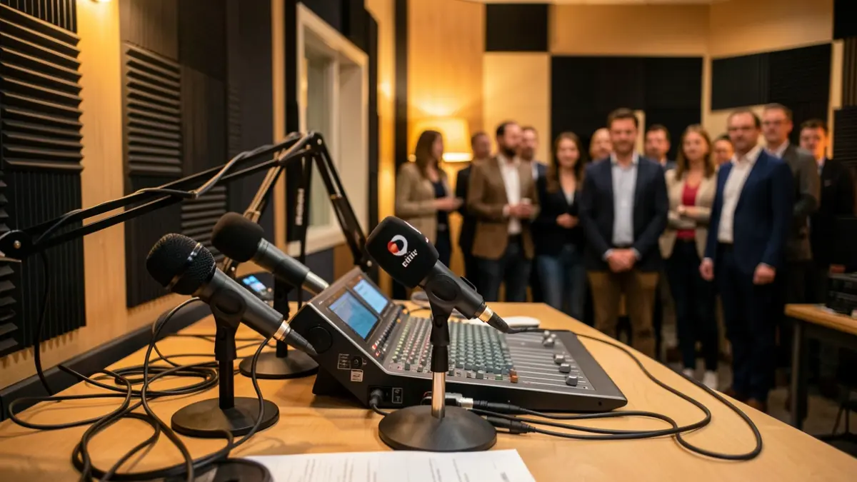 Imagen genérica de un estudio de radio con micrófonos.