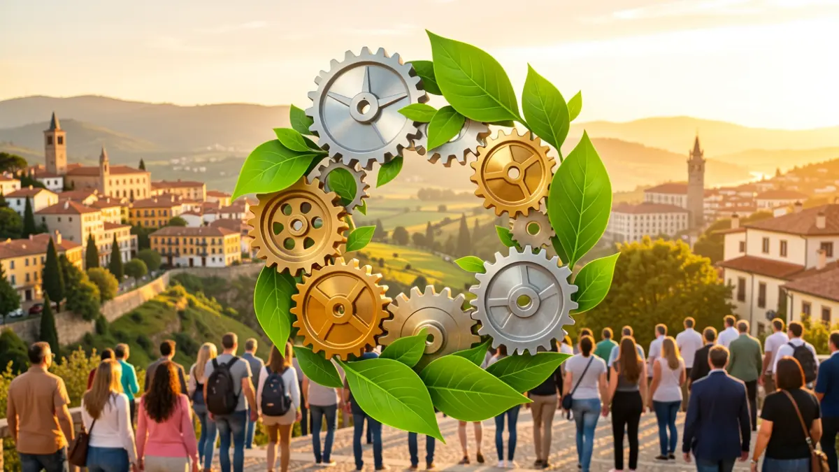 Imagen genérica de sostenibilidad y economía circular con elementos naturales e industriales.
