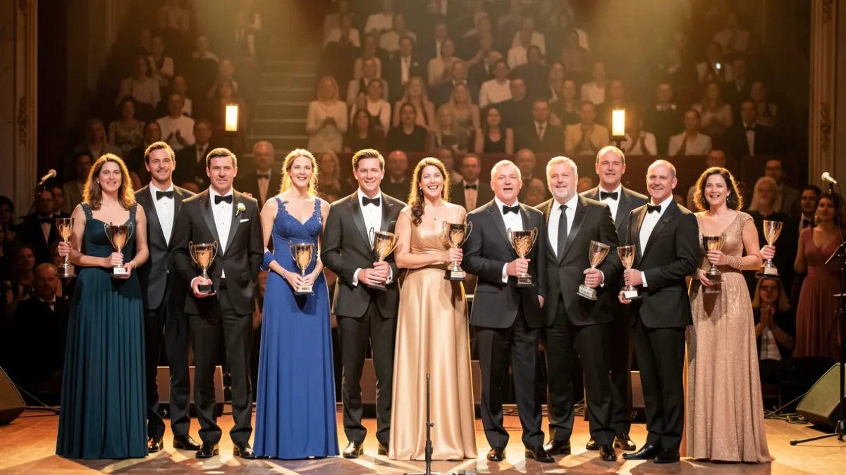 Imagen genérica de un coro actuando con trofeos.