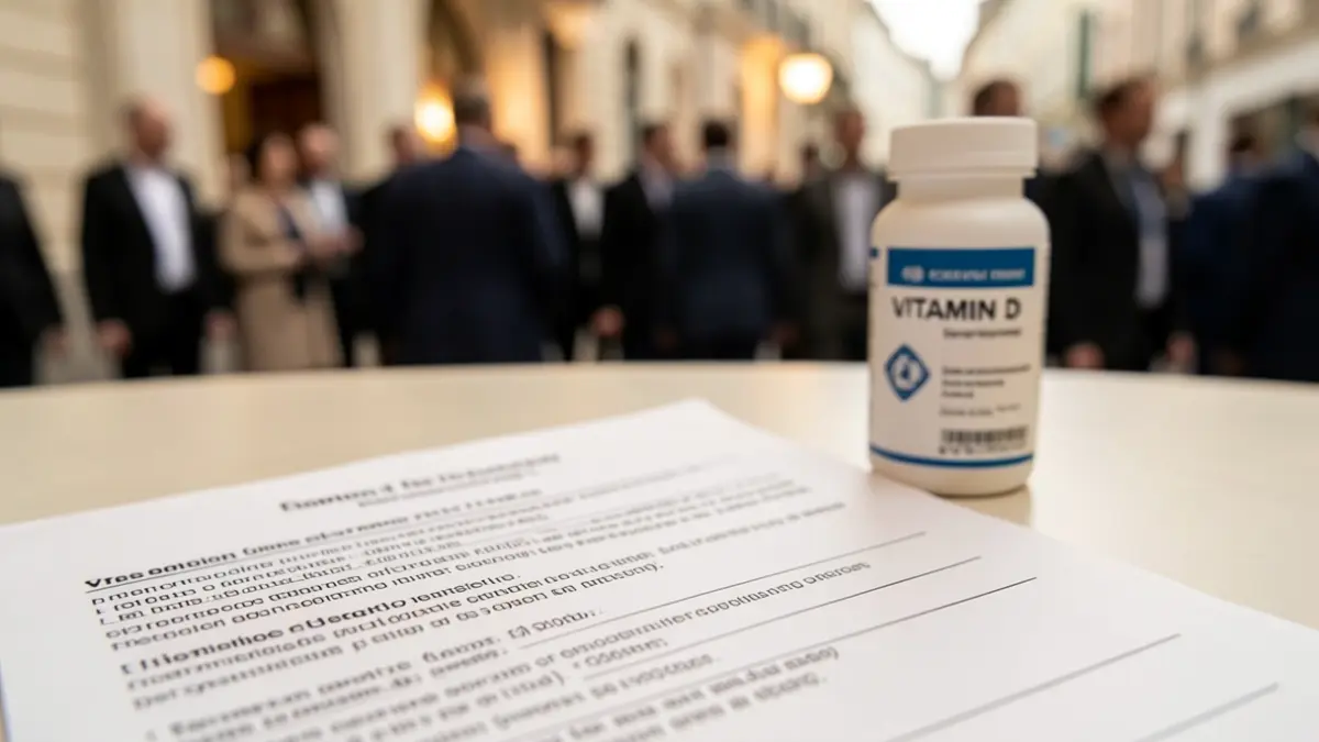 Generic image of a medical prescription and a vitamin D bottle.