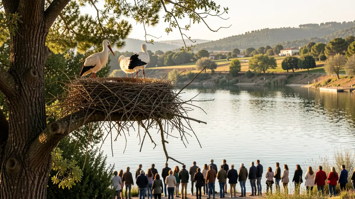 Cigonyes blanques niant a prop de l'Estany de Banyoles.