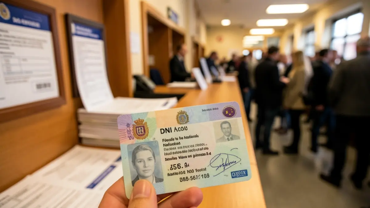 Imatge genèrica d'un DNI espanyol amb detalls oficials desenfocats.