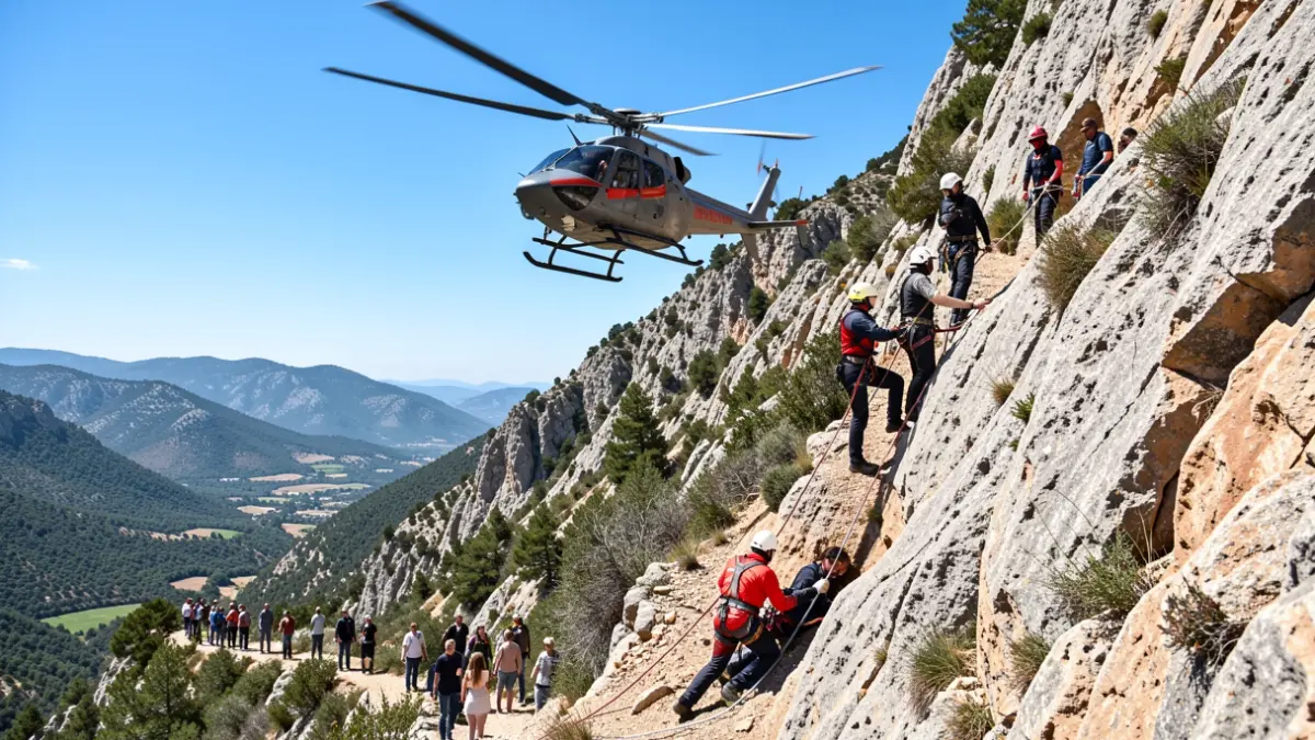 Aerial rescue helicopter over a mountainous area in Alàs i Cerc.