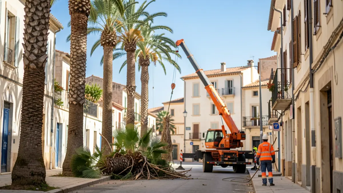 Retirada de palmeres al carrer Marina de Montgat per motius de seguretat.