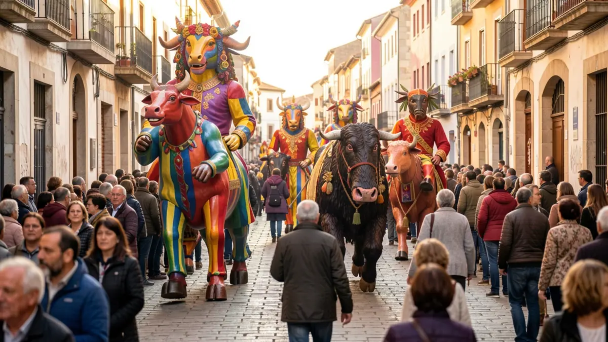 Generic image of traditional giants and beasts in a festive parade.