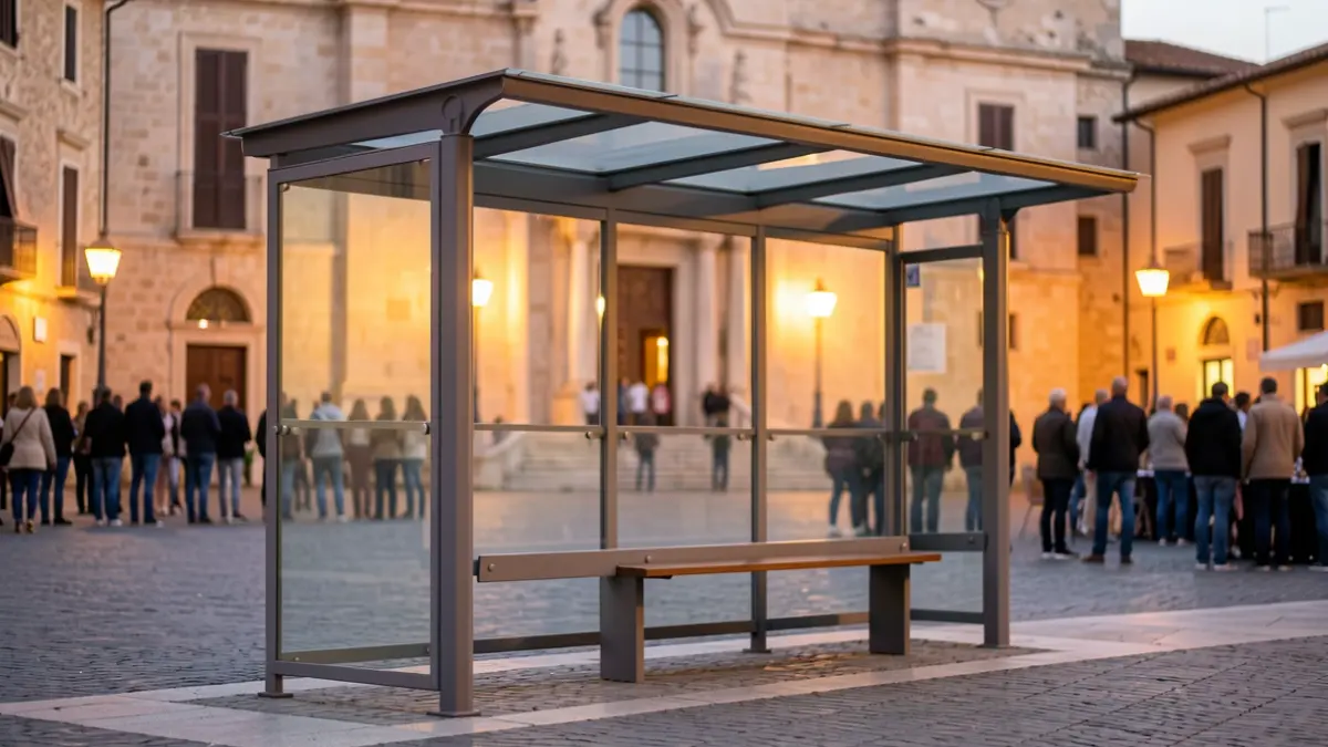 Generic image of a bus stop in a Catalunya square.