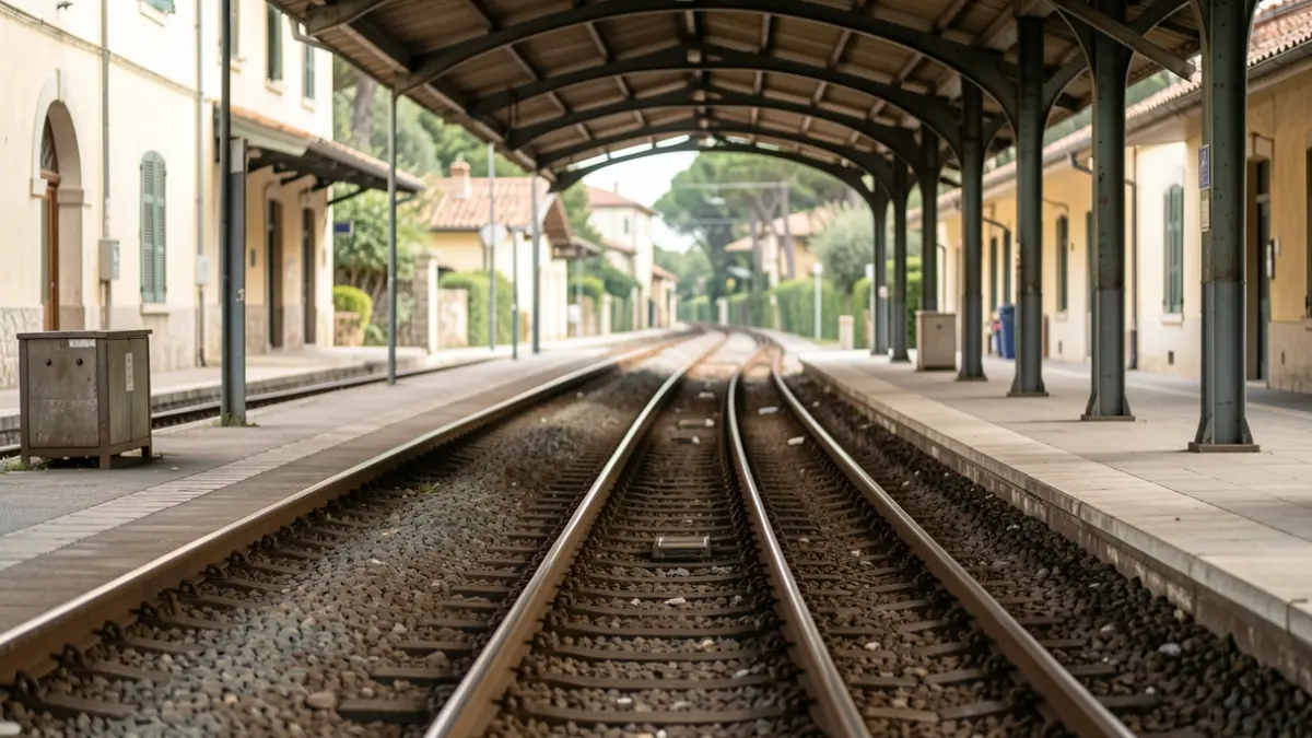 Generic image of an empty train platform with tracks disappearing into the distance.