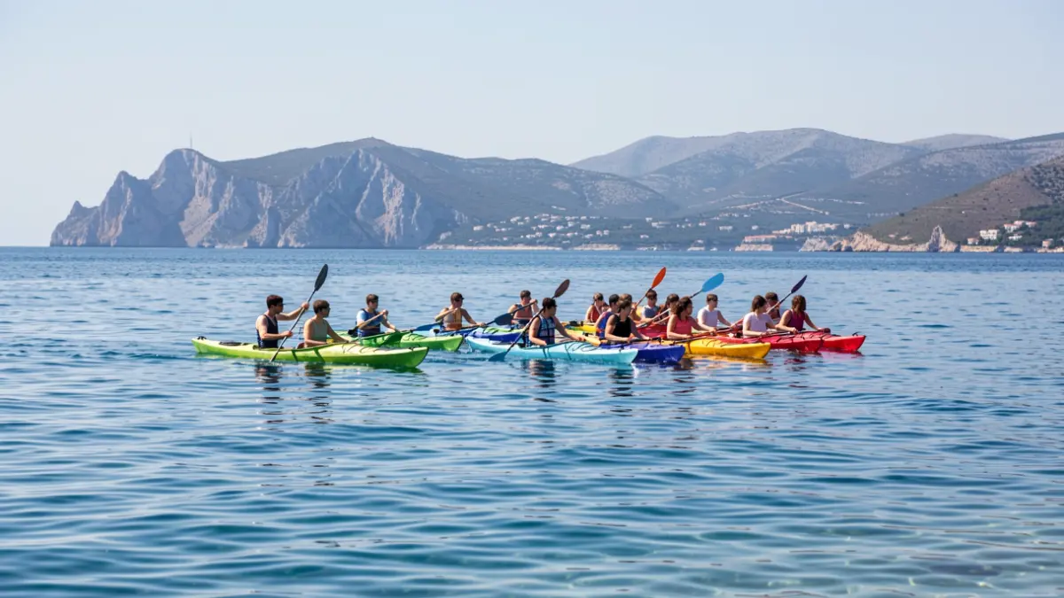 Young people practicing rowing in Roses.