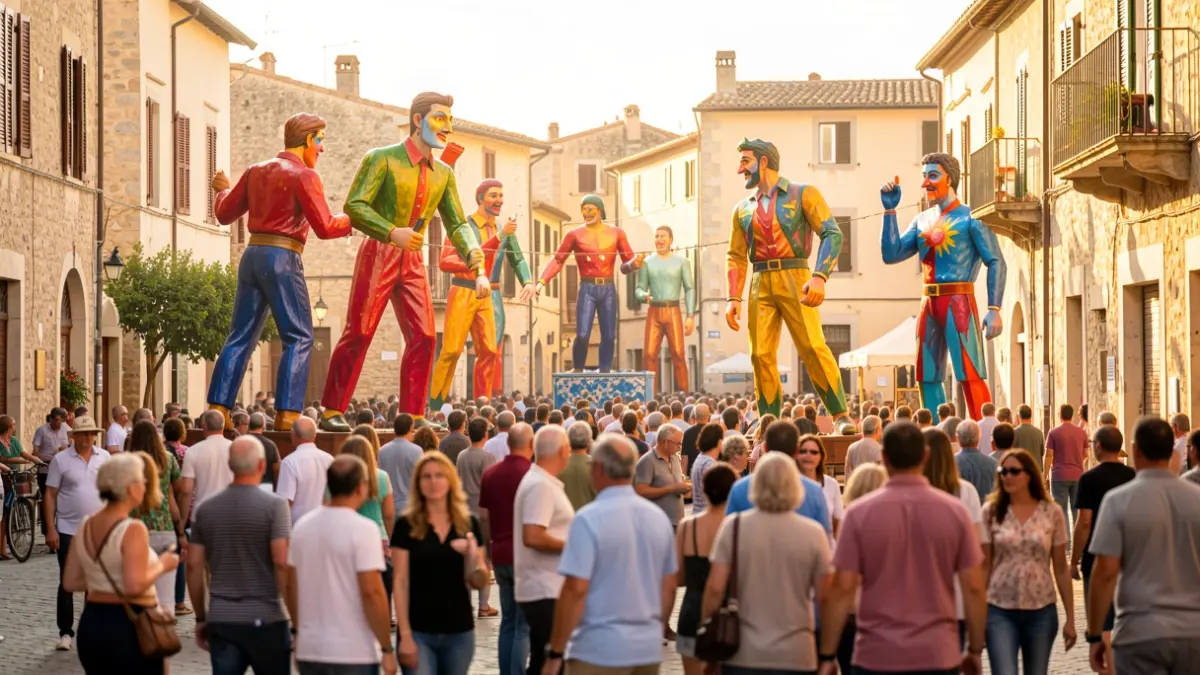Generic image of giants and a crowded town square during a popular festival.