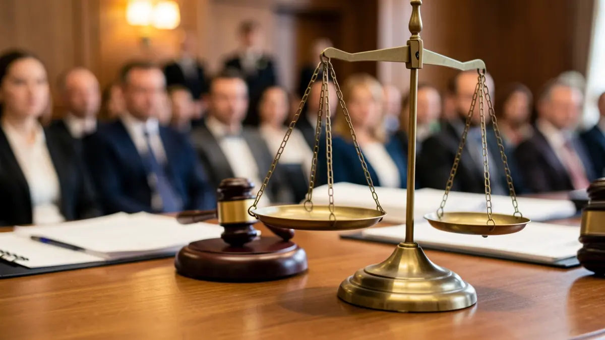 Imagen genérica de una balanza de la justicia sobre una mesa de oficina.