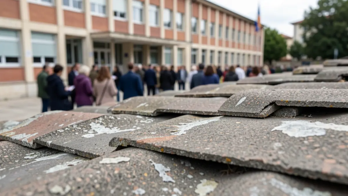 Detail of asbestos cement roofing in a school in Catalunya.