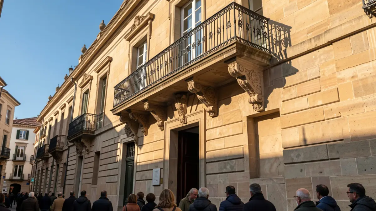Imatge genèrica d'un edifici consistorial català amb balcó i cel blau.