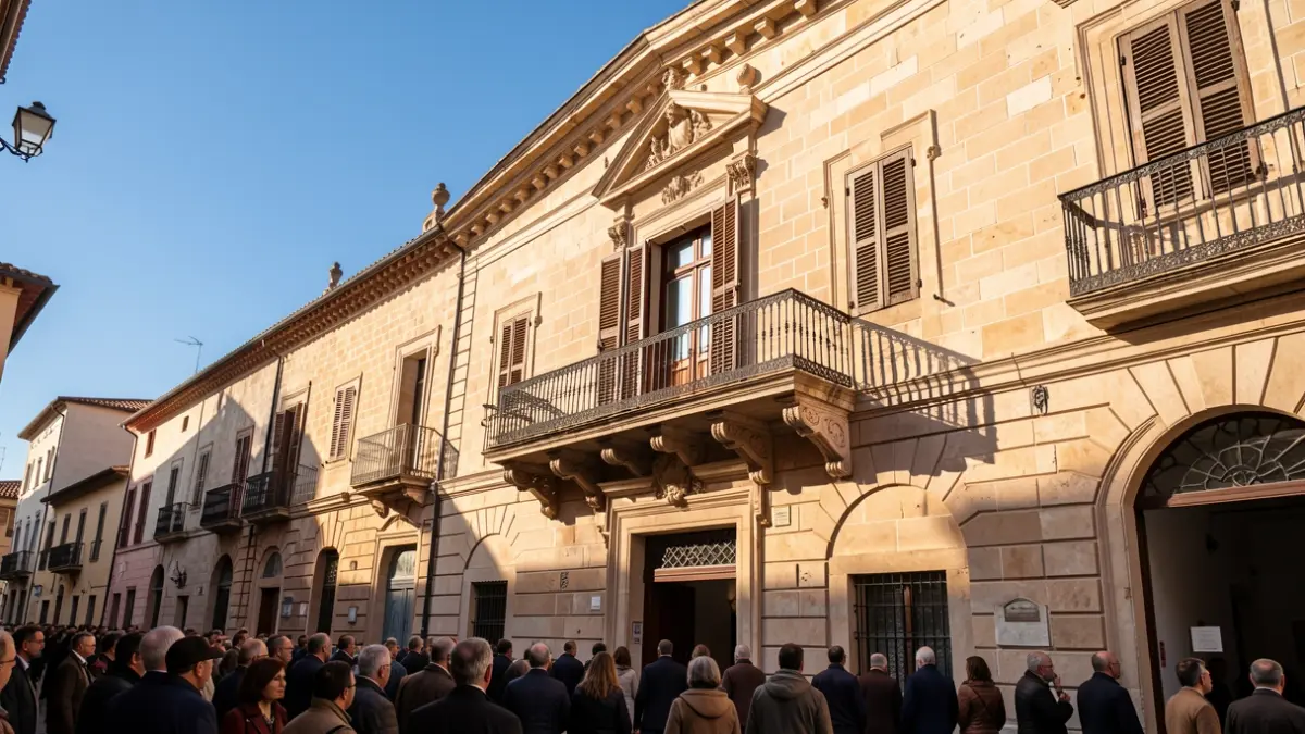 Generic image of a Mediterranean town hall facade with a balcony.