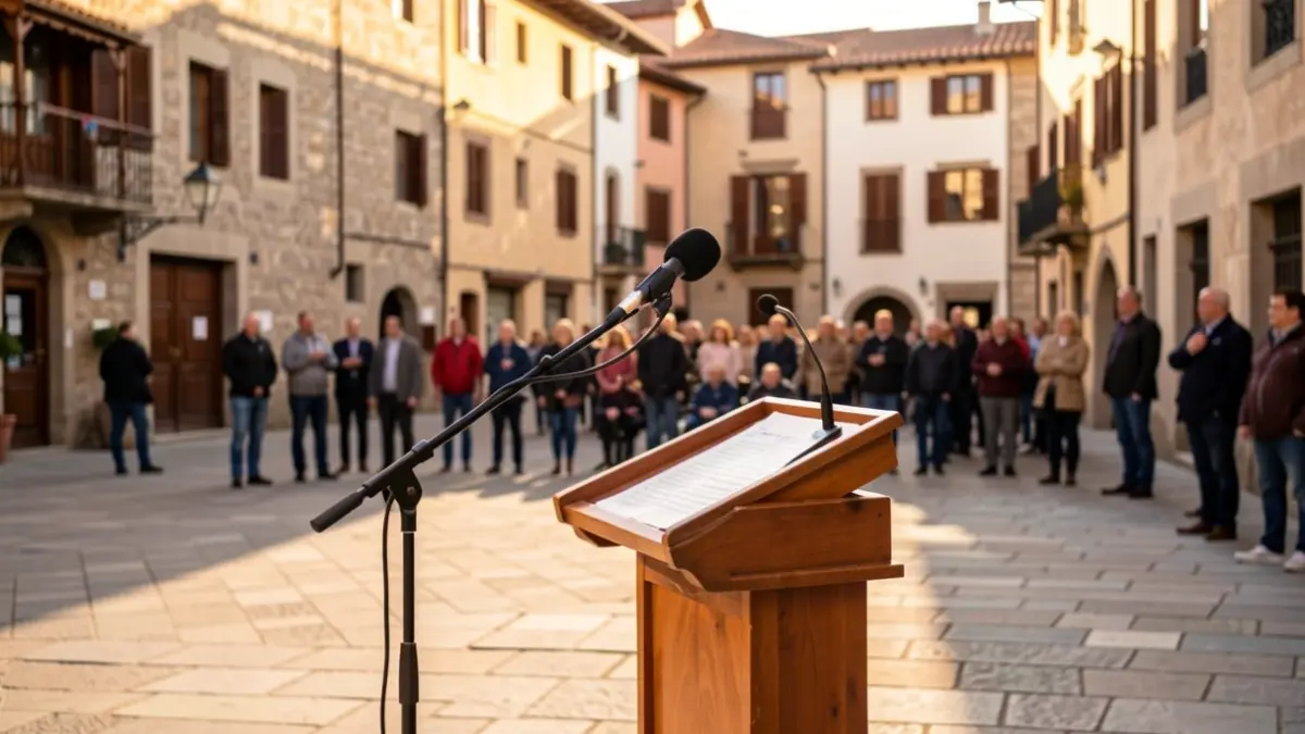 Imatge genèrica d'una plaça de poble català amb un faristol.