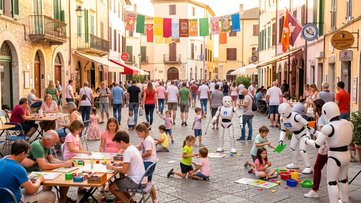 Gent jugant a diversos jocs al carrer durant la fira SQV Juga a Sant Quirze del Vallès.