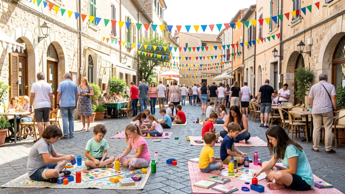 Imatge genèrica d'una fira de jocs al carrer amb gent participant.