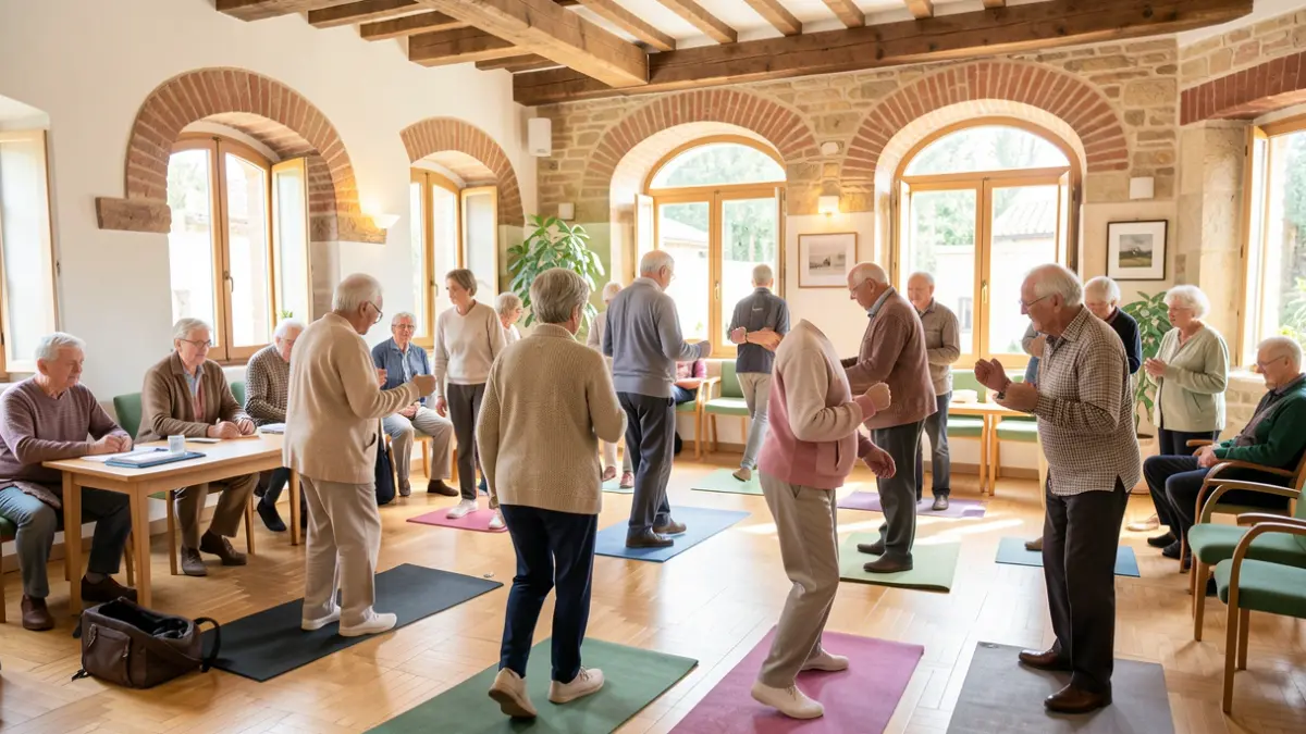 Elderly people participating in a functional recovery workshop.