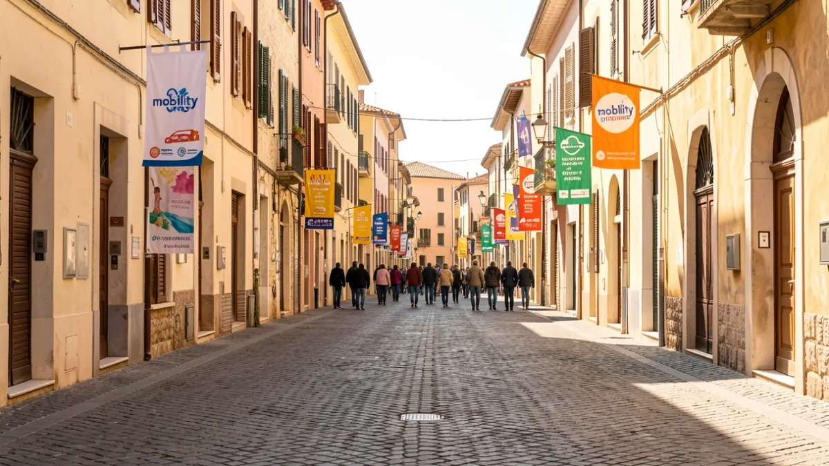 Imatge genèrica d'un carrer de poble mediterrani durant una festa de la mobilitat.