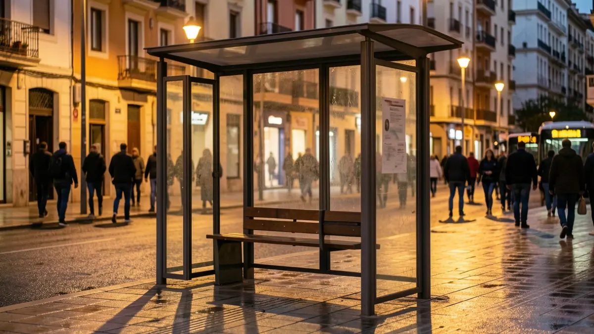 Parada de bus buida a Santa Perpètua de Mogoda durant la Setmana de la Mobilitat.
