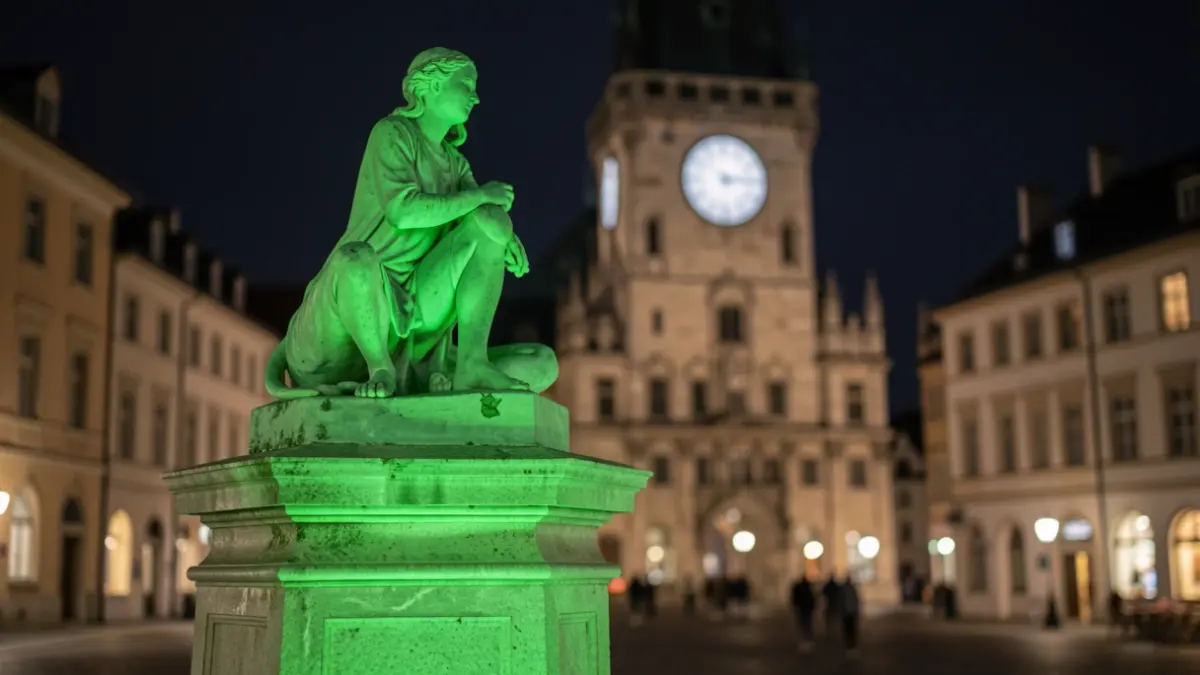 Il·luminació verda d'un monument públic a Santa Perpètua de Mogoda per conscienciar sobre l'Alzheimer.