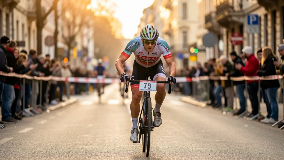 Imagen genérica de una carrera ciclista urbana con espectadores.