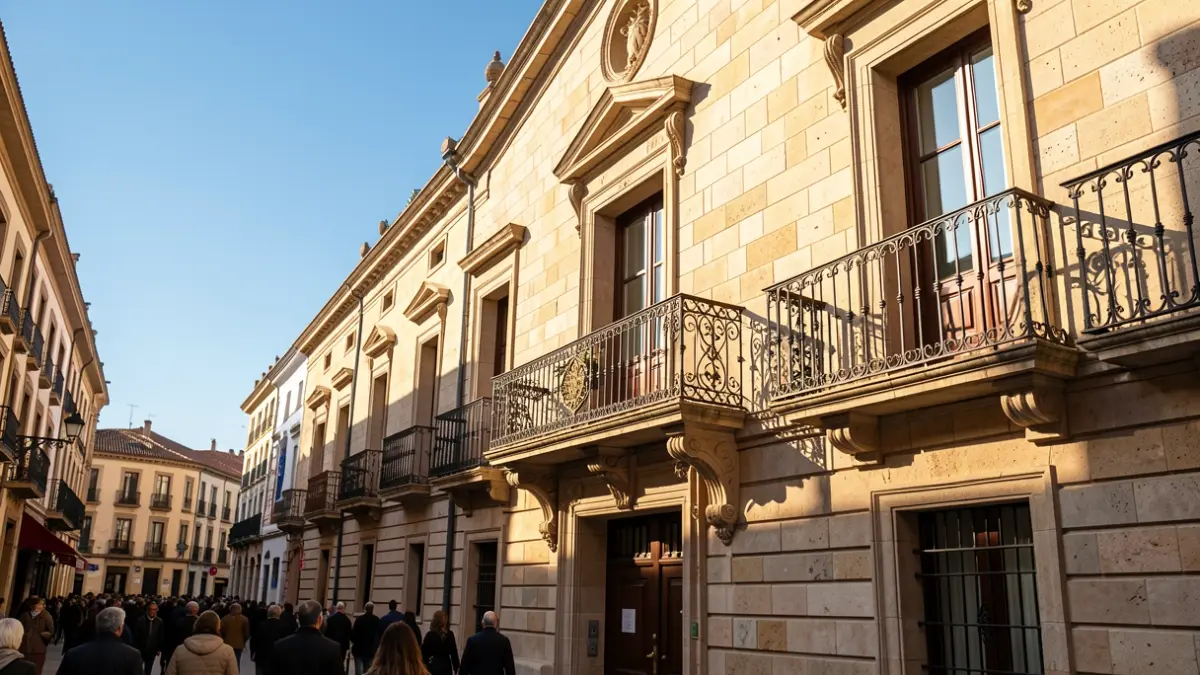 Generic image of a Catalunya town hall facade with a balcony and blue sky.