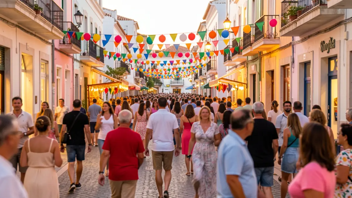 Imatge genèrica d'un carrer de Sitges durant una festa d'estiu amb gent i decoracions.