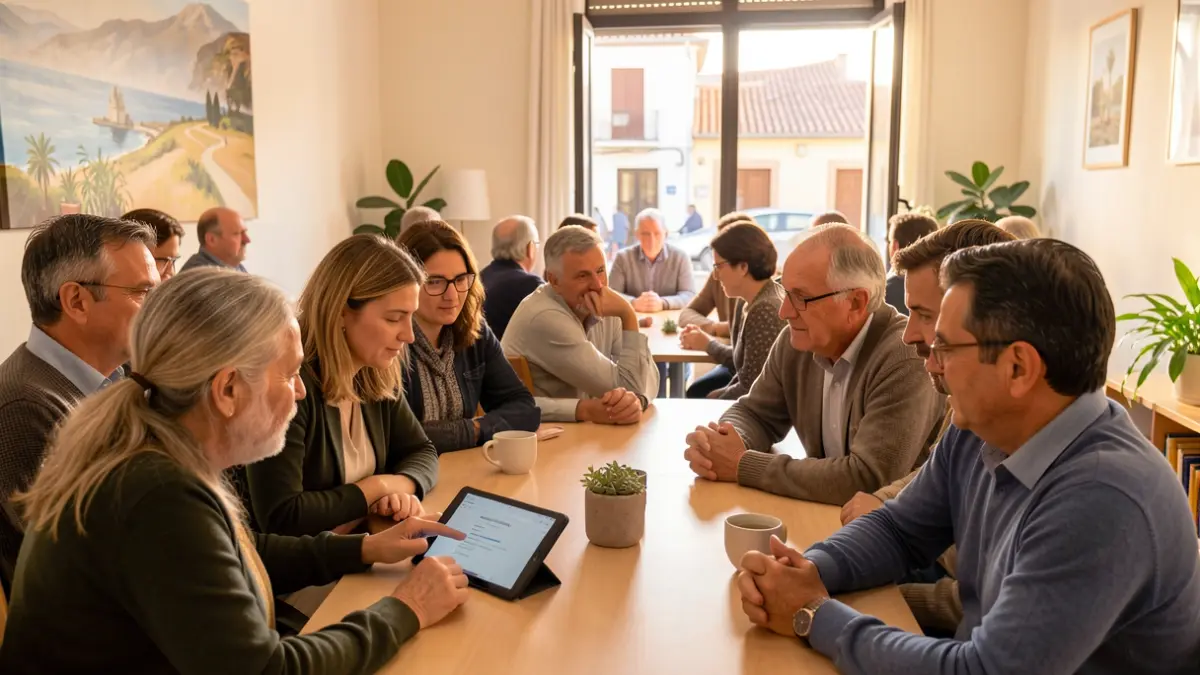 Diverse group of Sitges citizens participating in a mental health survey.