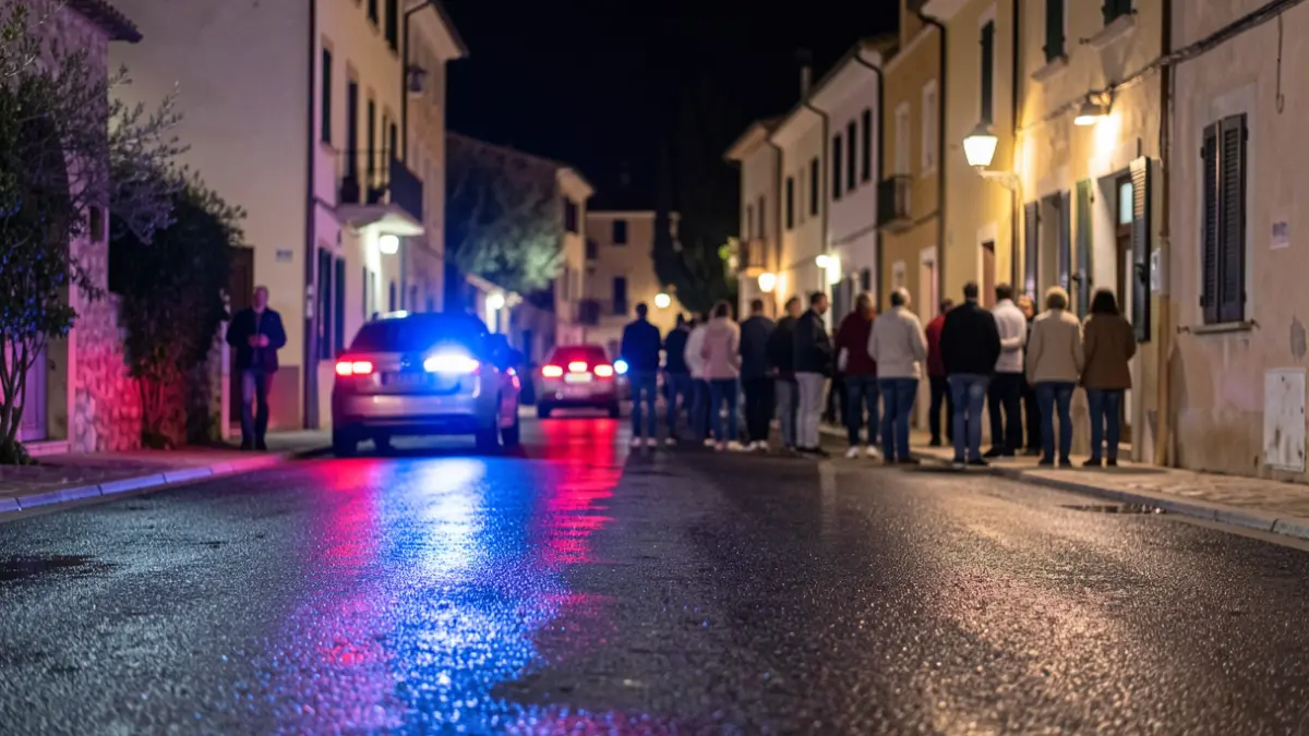 Imatge genèrica de llums d'emergència policials reflectint-se en asfalt mullat.