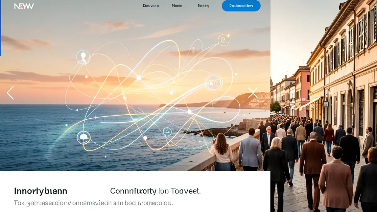 Generic image of a modern web interface with digital elements and Mediterranean colors.