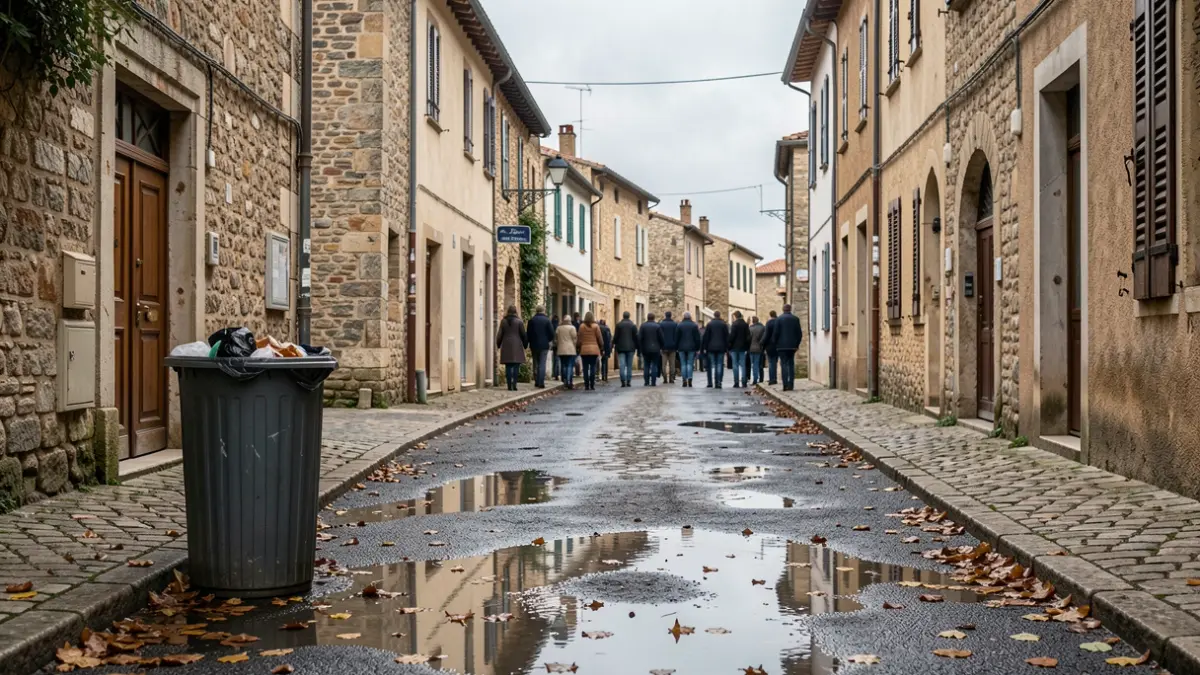 Generic image of a street affected by rain and service suspension.