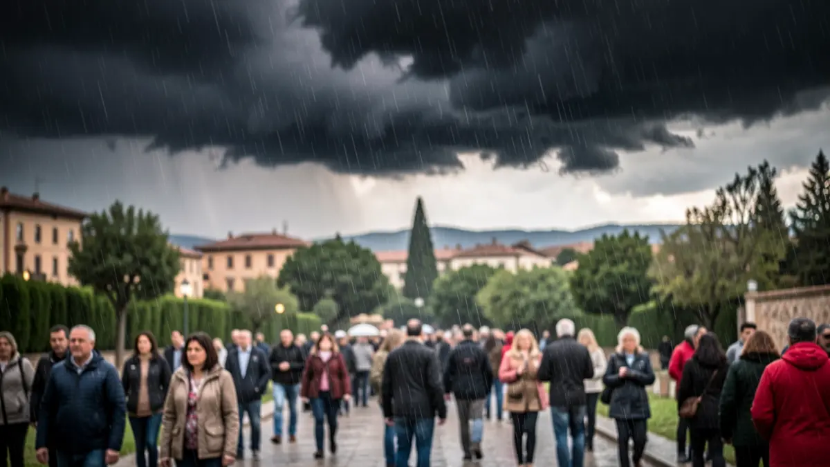 Generic image of heavy rain over a Catalan landscape.