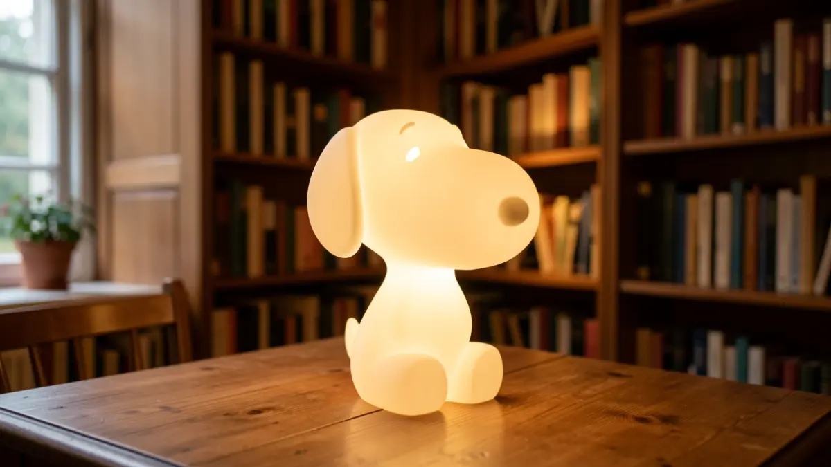 Imagen genérica de una lámpara 3D de Snoopy iluminada con LED.