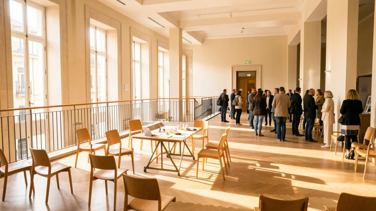 Sala de exposiciones del Ayuntamiento de Mont-ras preparada para un taller juvenil.