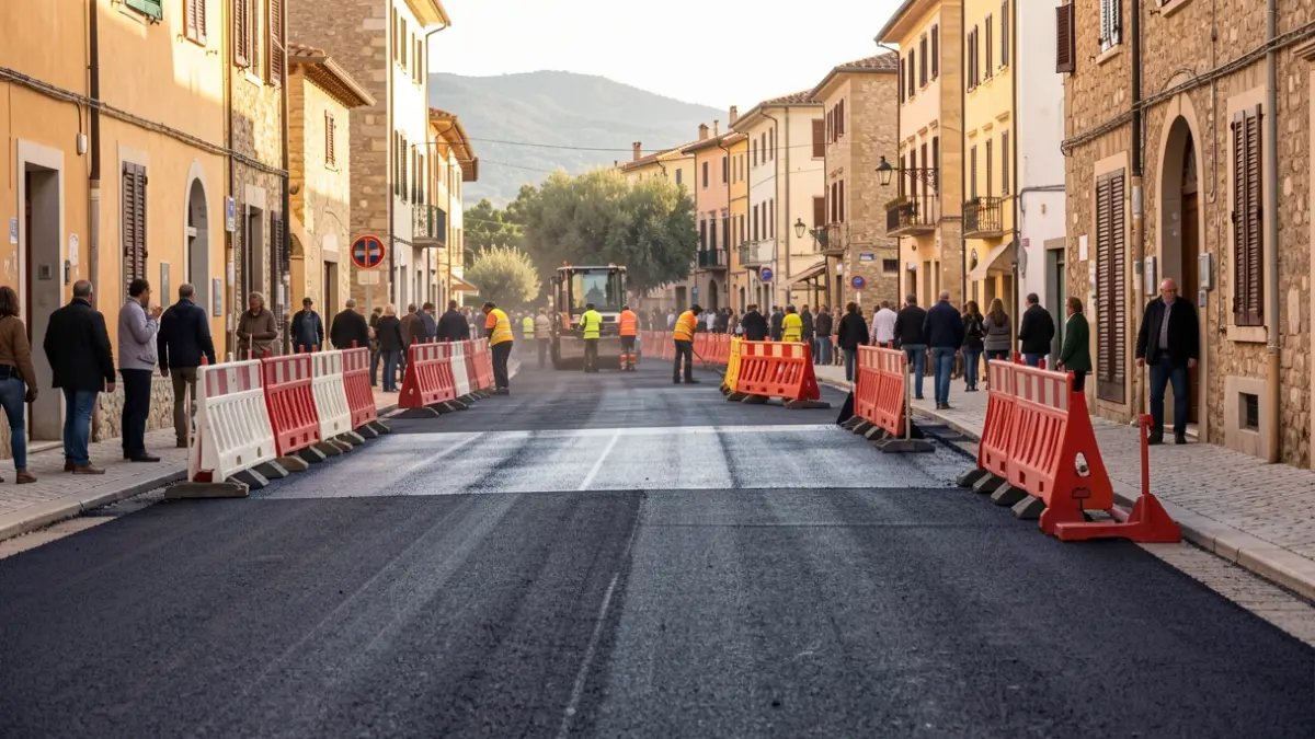 Obres d'asfaltatge al carrer Vallcorba de Sant Quirze del Vallès.