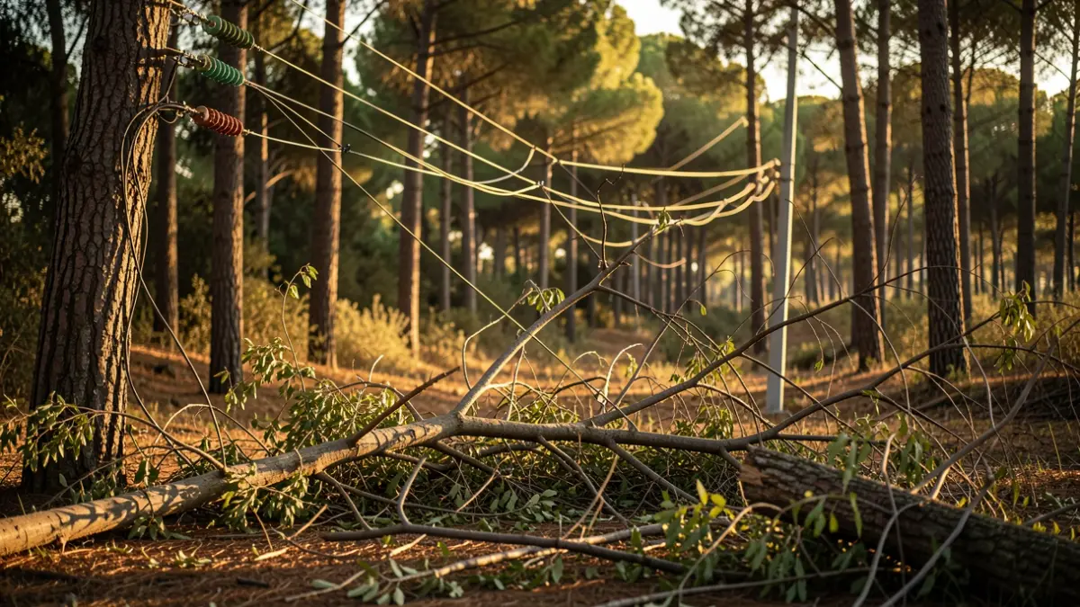 Línea eléctrica dañada por un temporal en la urbanización Els Pinars de Tarragona.
