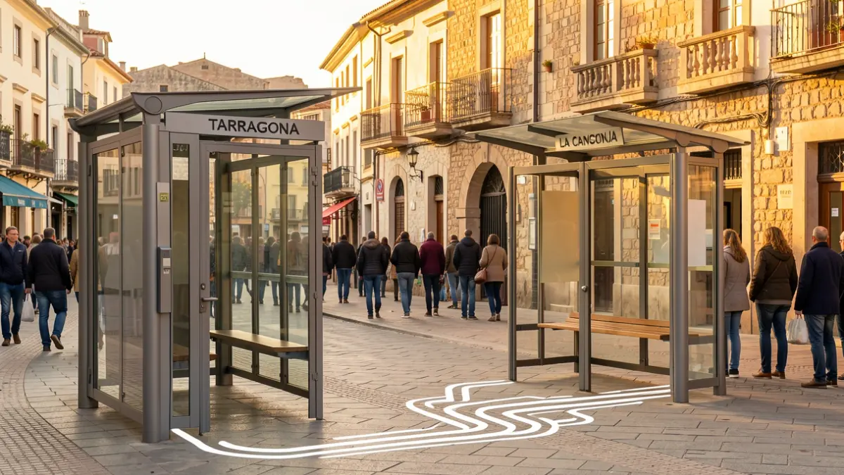 Dos paradas de autobús representativas de Tarragona y La Canonja conectadas por una ruta.