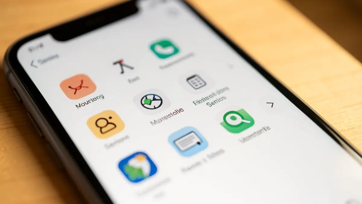 Pantalla de un teléfono móvil con iconos grandes y claros para personas mayores.