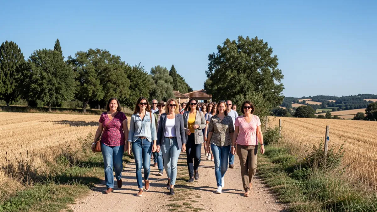 Women walking on a rural path near Tàrrega.