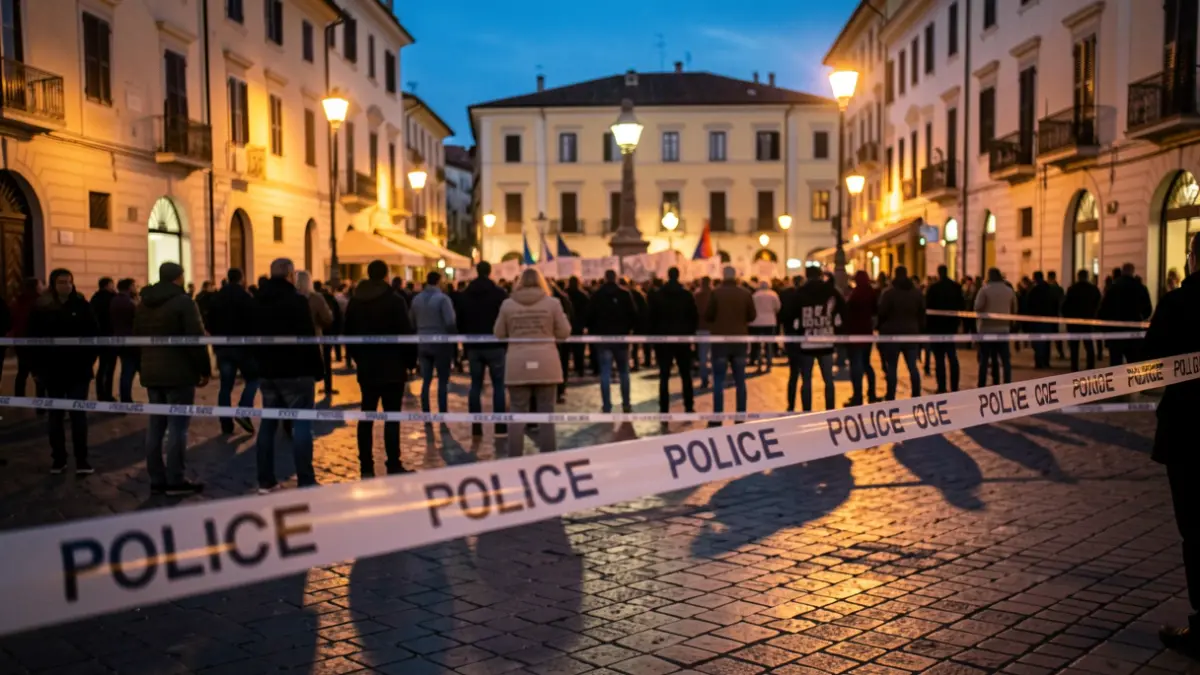 Imagen genérica de tensión policial en una plaza pública al atardecer.