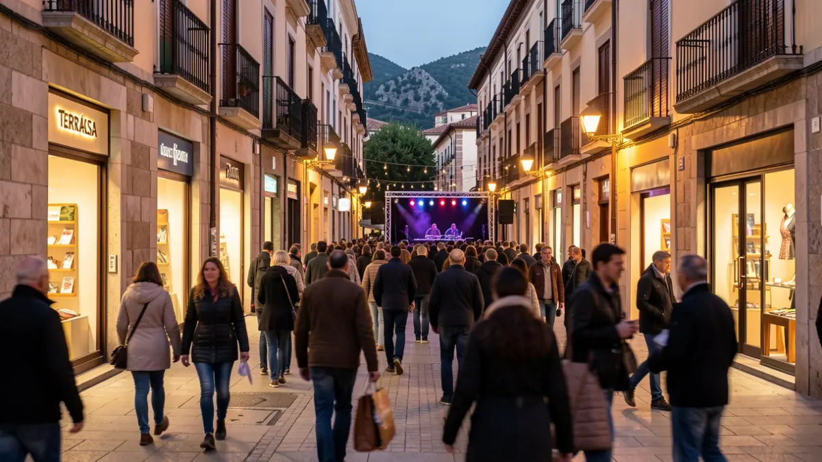 Imagen genérica de una tarde de verano con comercios abiertos y gente en la calle en Terrassa.
