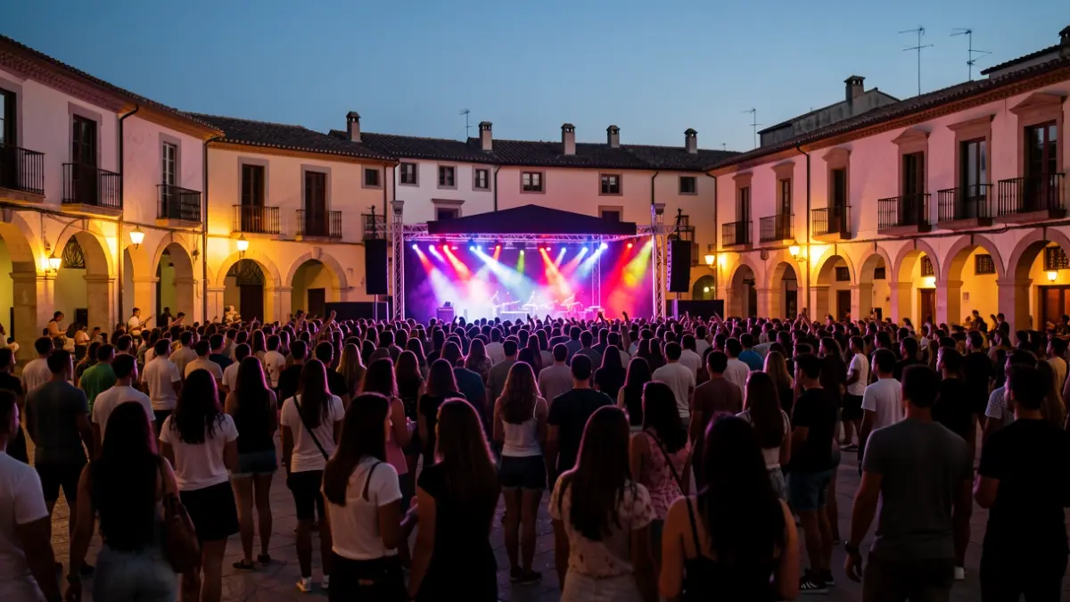 Imatge d'un festival de música a l'aire lliure a Tona amb joves i arquitectura mediterrània.