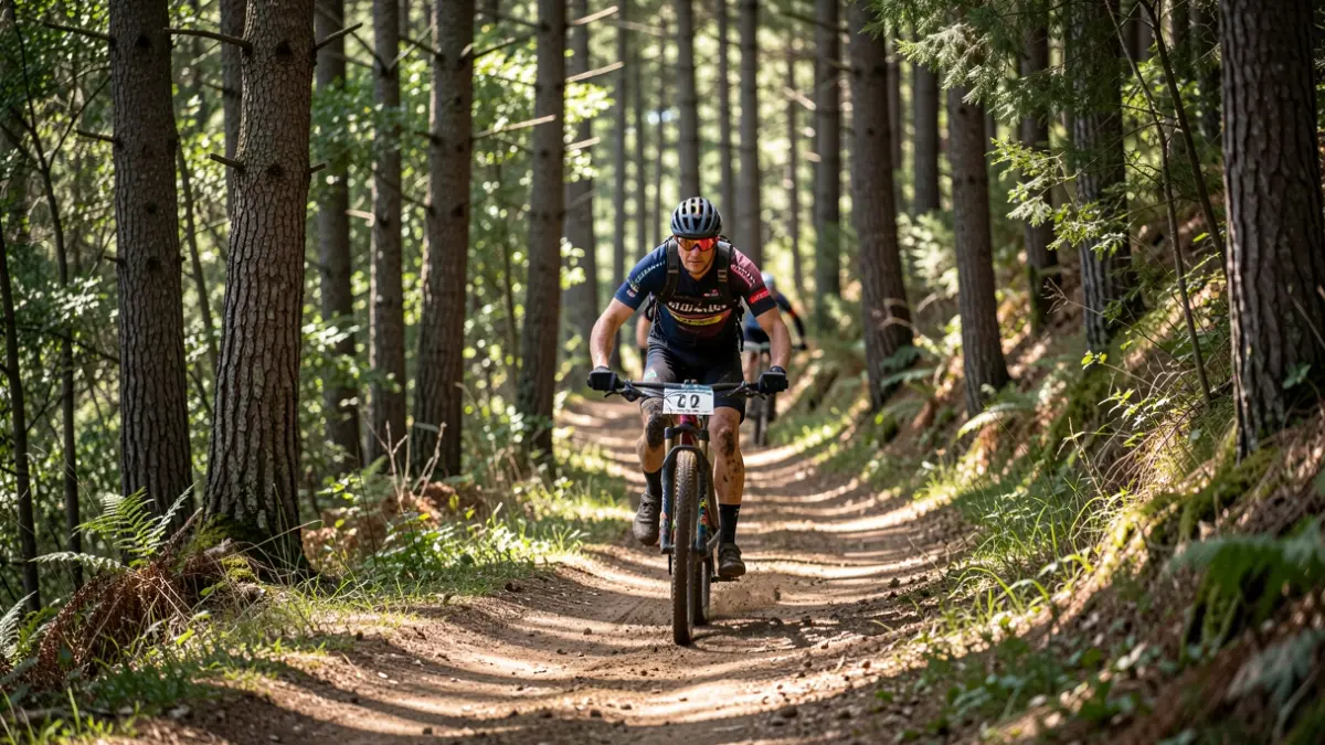 Generic image of a mountain bike race through a forest in Catalunya.