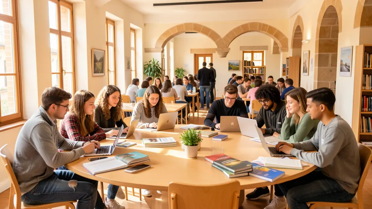 Joves estudiant junts en un centre cívic del Lluçanès.