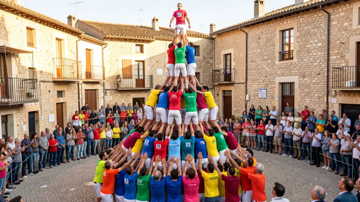 Imatge genèrica de castells construint-se en una plaça de Catalunya.