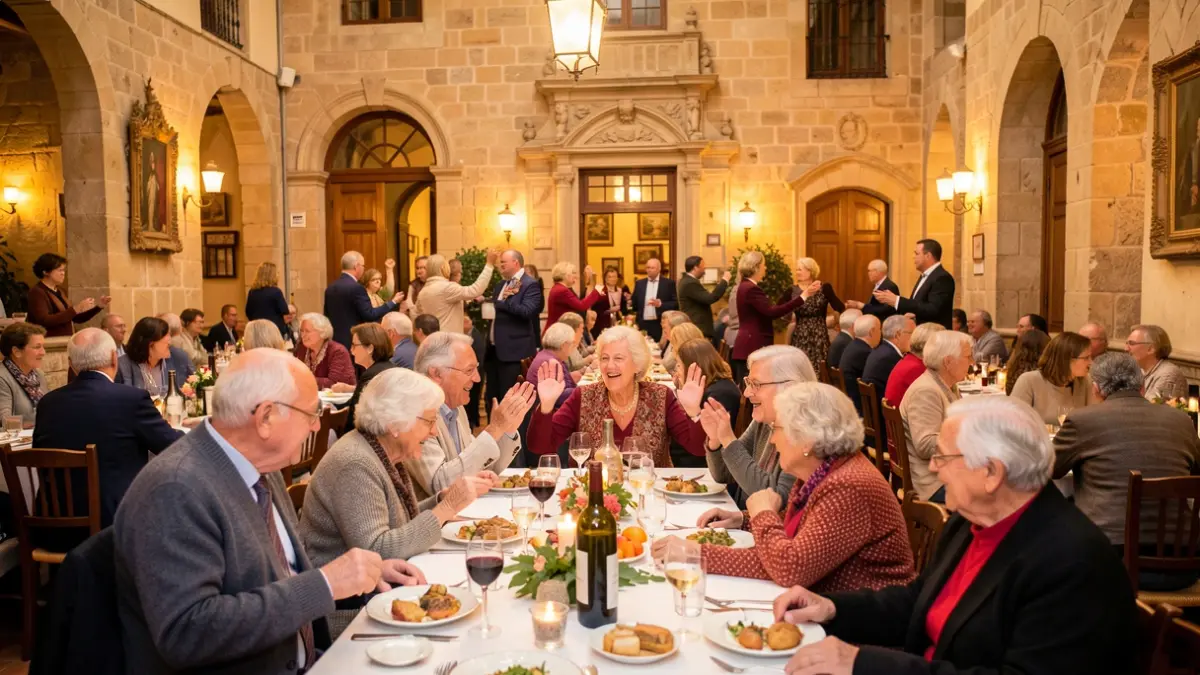 Imatge genèrica d'un dinar i ball per a persones grans en un casal municipal.