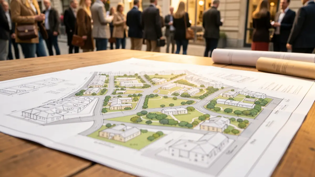 Imatge genèrica d'un pla urbanístic amb esbossos arquitectònics.