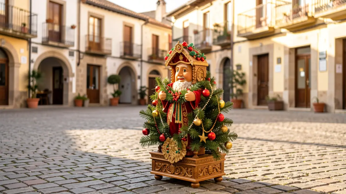 Un Tió de Nadal decorado en la calle durante la 'Ruta dels Tions' en Torredembarra.
