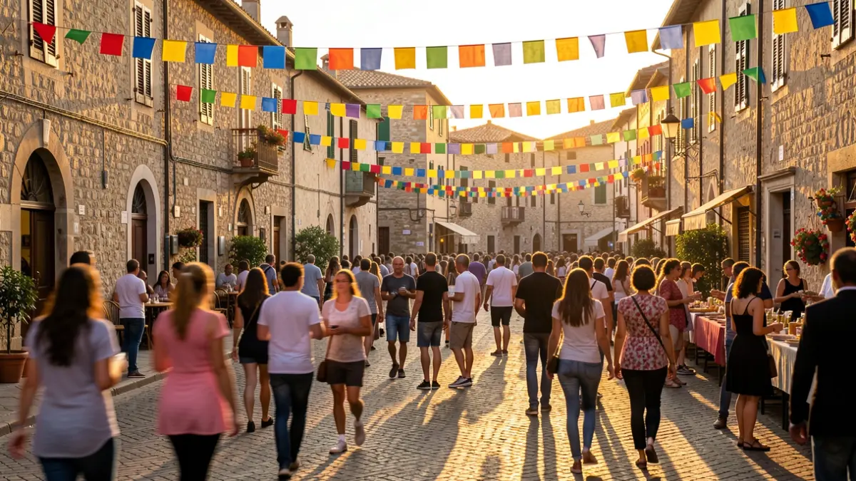Generic image of a popular festival in a Mediterranean town square.